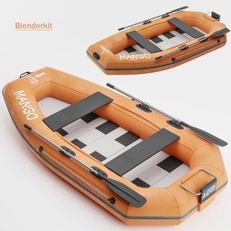 Detailed 3D inflatable boat model with 36736 polys optimized for Blender Cycles rendering, ideal for closeup visuals.