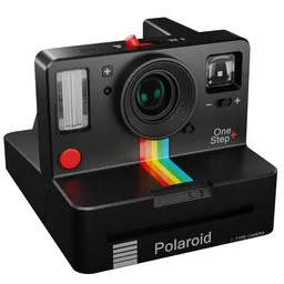 Detailed 3D model of a black Polaroid OneStep+ camera, realistic textures, suitable for high-resolution Blender renders.