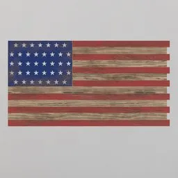 Detailed texture of a 3D modeled wooden American flag, ideal for Blender renderings and patriotic scenes.
