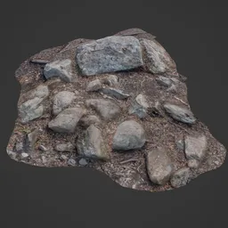 Detailed 3D scanned rock cluster for virtual environment design, ideal for realistic terrain in Blender.