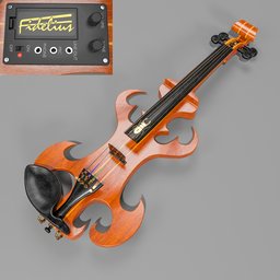 "Expressive electric violin with deer beetle symbol, designed in Blender 3D. Modifiers open for easy customization. Connect microphone directly to comfortable audio output."