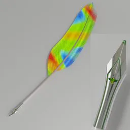 Intricately designed 3D quill pen model with vibrant color detailing, suitable for Blender renderings.