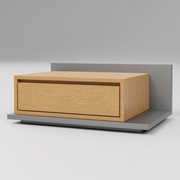 "Minimalistic and modern side table for Blender 3D. Perfect for contemporary spaces and bedrooms. Features a wooden box with a drawer and a sleek design."