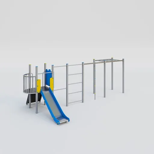 Workout playground tower with a slide