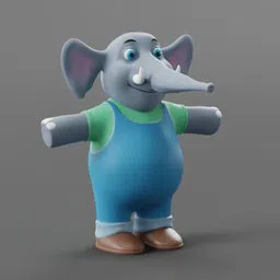 Animated elephant 3D model in blue outfit, suitable for Blender animation projects.