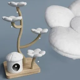 Detailed 3D model of a plush cat tree with procedural textures, ideal for Blender rendering projects.