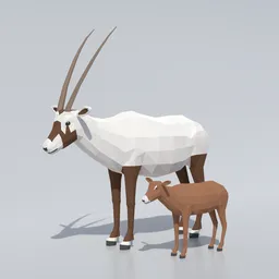 Low Poly Arabian Oryx and Calf