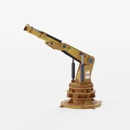"Industrial Crane 3D Model for Blender 3D: A machine used in heavy industries. This automated defense platform features a robot arm and is ideal for construction projects. High-quality rendering with diffuse subsurface scattering, showcased in a museum catalog photo. Powerfully designed by Zach Hill and suitable for worksafe operations."