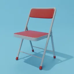 Red Blender 3D model of a folding chair with a detailed rig on a plain background for rendering.