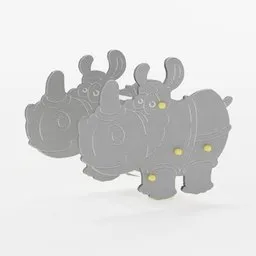 "Metal Rhino-shaped playground accessory made in 2019 with silver accents and spot lighting, designed for children's playful and cheerful activities. Created with Blender 3D software, this swinging playground part adds a fun touch to any playground scene."