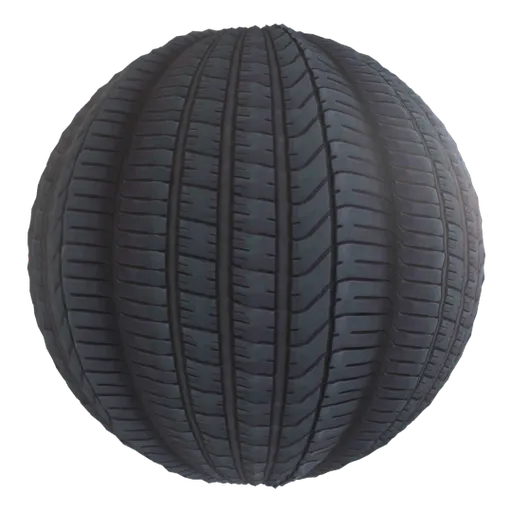 Seamless PBR rubber tire texture for Blender, detailed mapping and color adjustment capabilities, suitable for 3D material databases.