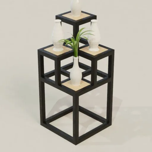 Detailed 3D model of a multi-tiered flower vase rack for interior design in Blender.