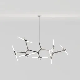 "Modern Chandelier - A stunning ceiling light chandelier in a classic 3D model design, featuring multiple hanging lights. Perfect for Blender 3D enthusiasts looking to enhance their projects with ethereal lighting and a touch of elegance. Created by Alexander Stirling Calder and available for download on BlenderKit."