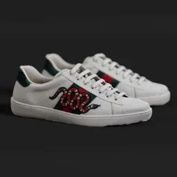 Highly detailed Blender 3D model of white designer sneakers with snake motif, perfect for fashion and animation projects.