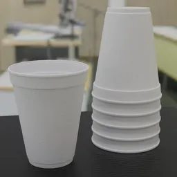Realistic 3D model of a stack of white disposable Styrofoam cups for hot drinks ready for Blender rendering.