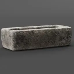 Detailed 3D rendering of a weathered stone trough suitable for Blender farm/village exterior scenes.