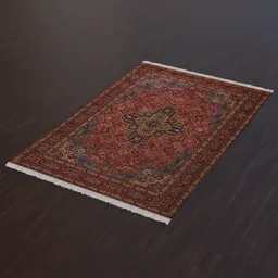 "Persian carpet (Tabriz) in Blender 3D, featuring Arabesque design and PBR materials on a wooden floor with brown tones. Inspired by Ivan Yakovlevich Vishnyakov and Mikhail Yuryevich Lermontov, this ultra-realistic, high-resolution print 3D model is perfect for creating a realistic interior scene. Particle system can be adjusted for optimal efficiency."