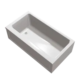 "Highly detailed 3D model of a Standard American white ceramic bathtub, suitable for use in Blender 3D. Measuring 18 x 32 x 60 inches, this model features rounded forms and realistic drain details. Perfect for CAD, CAM, and CAE applications."