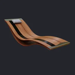 High-quality 3D model of a modern, curved wood sun lounger, ideal for Blender 3D projects in outdoor settings.