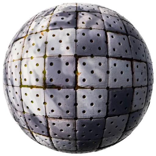 High-resolution PBR texture of moss-filled cement square tiles for Blender 3D paving material, by SubdiVisors Studio.