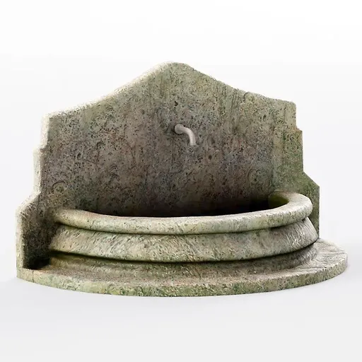 Low-poly 3D stone fountain model with realistic PBR textures, suitable for Blender rendering.