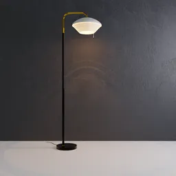 High-quality Blender 3D model of modern floor light with sleek black stand and white shade, ideal for interior rendering.