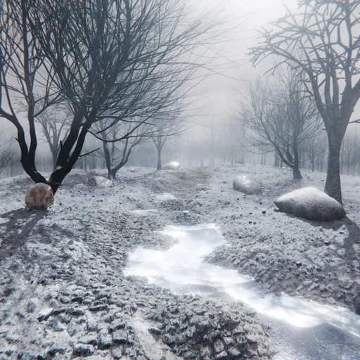 Snowy Winter Forest Path Scene
