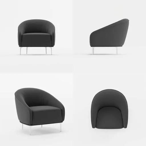Detailed black armchair 3D model with high-quality wood and fabric textures, Blender-ready, inspired by AVON Bergere design.