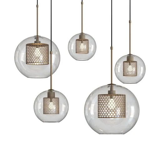 Detailed 3D model of modern glass ceiling lights with gold accents, compatible with Blender, showcasing versatile lighting design.