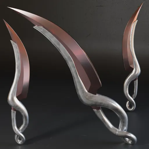 Detailed 3D Blender dagger model with metallic finish and intricate handle design.