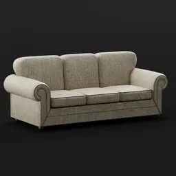 "Highly realistic 3D model of a traditional tweed sofa in Blender 3D software. This elegant and stylish sofa, inspired by the Swedish design of Andries Both, features a grey color scheme that adds a touch of sophistication to any virtual environment. Perfect for life simulator games or adding a touch of classic charm to your 3D designs."