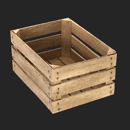 "Lowpoly industrial wooden box 3D model for Blender 3D. Perfect for game or render assets, featuring a handle and used aesthetic for transporting woods and vegetables. Also suitable for military storage and fruit baskets in videogame environments."