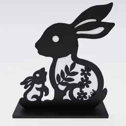 Stylized 3D-printable Easter bunny duo with floral designs, ideal for Blender 3D projects.