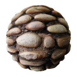 High-resolution pebble stone wall 2K PBR texture for Blender 3D, including realistic displacement effect.