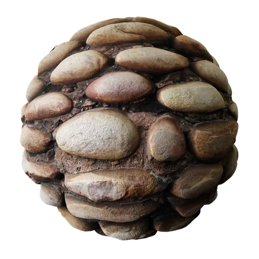 High-resolution pebble stone wall 2K PBR texture for Blender 3D, including realistic displacement effect.