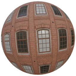 Realistic brick facade PBR texture for 3D modeling in Blender with detailed windows, perfect for architectural renderings.