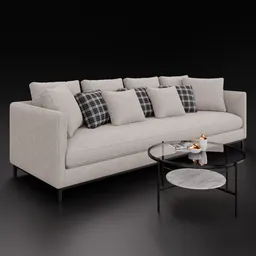 High-quality 3D render of a contemporary fabric sofa with coffee table, used for Blender 3D projects.