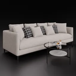 High-quality 3D render of a contemporary fabric sofa with coffee table, used for Blender 3D projects.