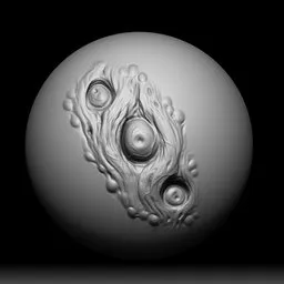 3D sculpting brush effect for detailed creature modeling in Blender, showing deep, organic holes and textures.