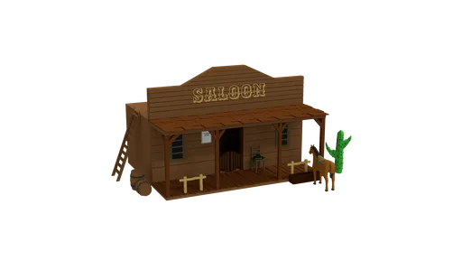 Detailed 3D saloon model for Blender, optimized for Western-style CG visuals in a low-poly design.