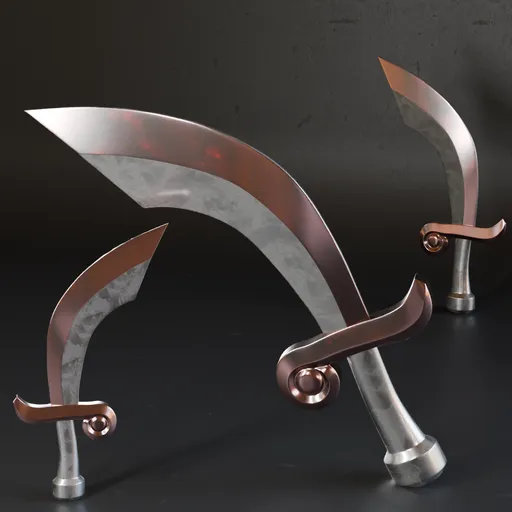 Detailed low poly 3D model of a metallic dagger with high-quality textures, suitable for war game designs and Blender 3D projects.
