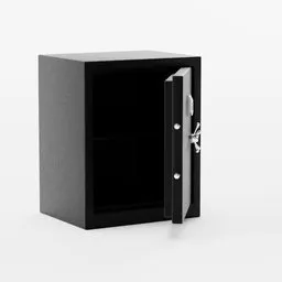Detailed Blender 3D model of an open metal safe with a matte finish, showcasing the empty interior and secure locking mechanism.