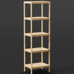 Detailed wooden shelving unit 3D model, perfect for Blender rendering and virtual staging.