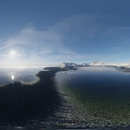 Aerial Rocky Peaks Lake