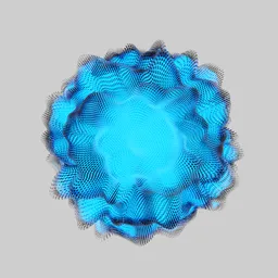 "Procedurally generated star-shaped sculpture rendered in high octane with a ghostly, spiky form and dot pattern. Features slight motion blur with a blooming effect, animated in Blender 3D. Available in PNG format at 1024x1024 resolution."