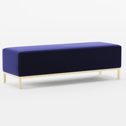 "Miller Bench: Sophisticated minimalist design with navy velvet upholstery. Ideal for living spaces, as dining seating or at the end of a bed. Created with Blender 3D software."