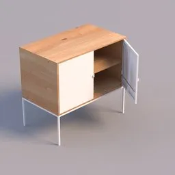 Detailed Blender 3D model of a wooden cabinet with open door, inspired by Scandinavian furniture design.