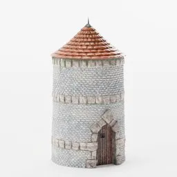 Low-poly 3D stone tower with tiled roof, Blender-compatible, ideal for game assets and CG medieval/fantasy environments.