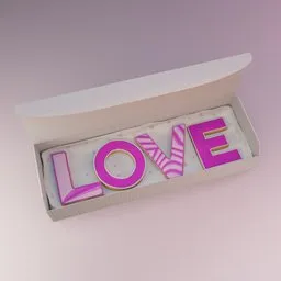 Detailed 3D rendering of a romantic cookie box with 'LOVE' text, ideal for Blender 3D projects and Valentine's Day designs.