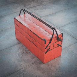Detailed rigged and animated rusted cantilever toolbox 3D model with realistic textures, ideal for Blender animation projects.
